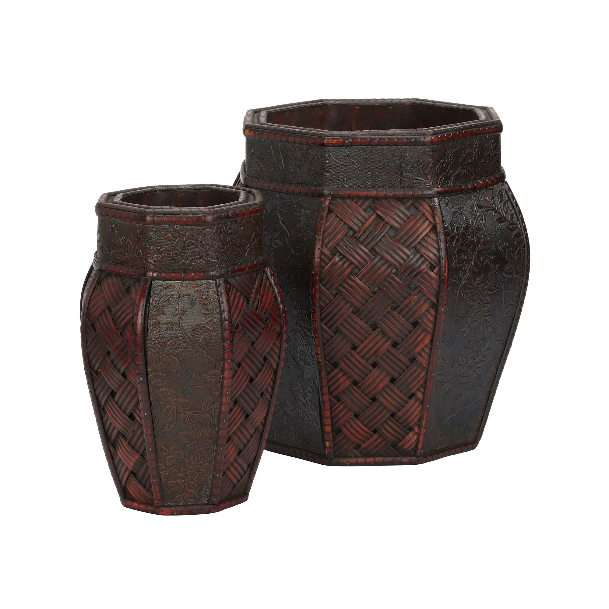 nearly natural 2-pc. Weave & Floral Decorative Planter Set, Brown