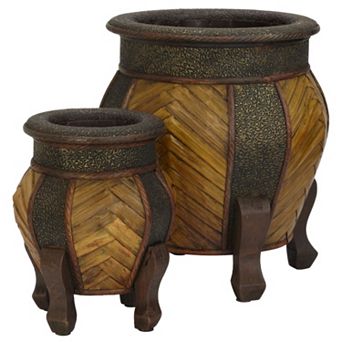 nearly natural 2 pc Round Decorative Planter Set