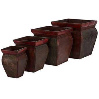 nearly natural 4 pc Square Floral Decorative Planter Set