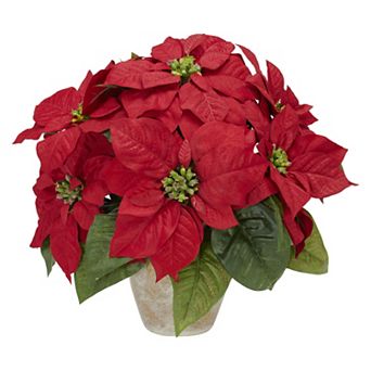 nearly natural Silk Poinsettia & Ceramic Vase Floral Arrangement