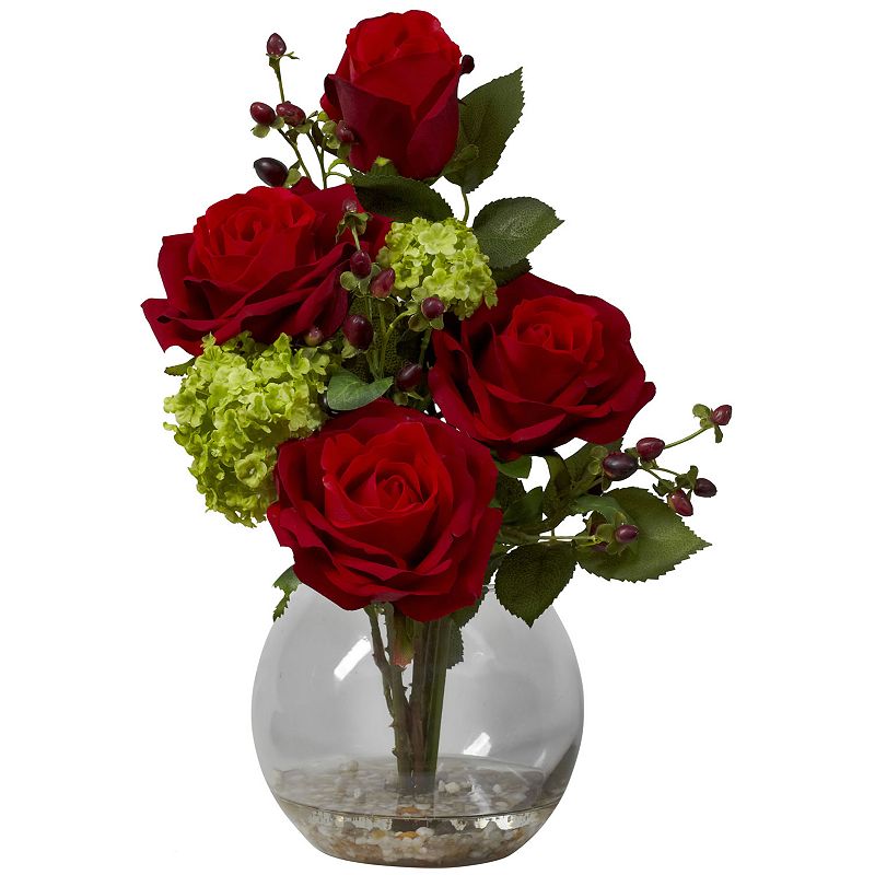 nearly natural Liquid Illusion Silk Rose and Hydrangea Floral Arrangement, 