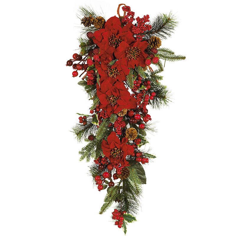 nearly natural Poinsettia Holiday Hanging Arrangement, Red