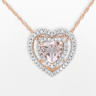 Stella Grace 10k Rose Gold 1/5 ct T.W. Diamond and Morganite Heart Pendant