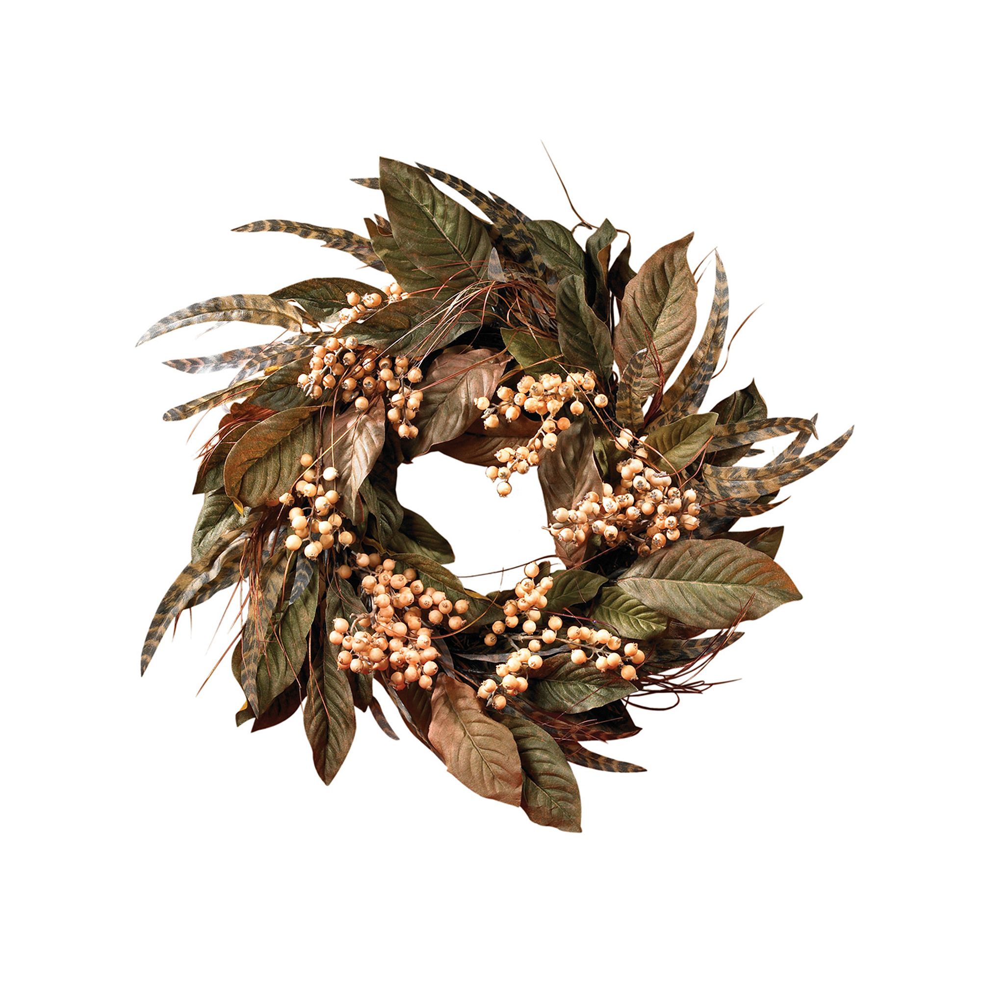 nearly natural Feather and Berry Wreath, Green