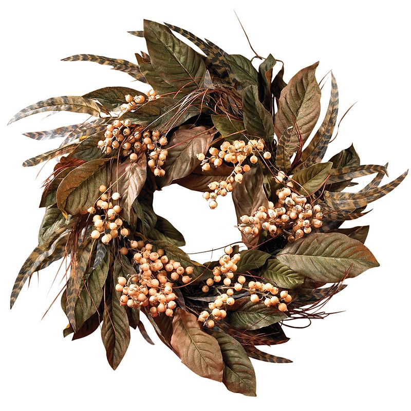 nearly natural Feather and Berry Wreath, Green
