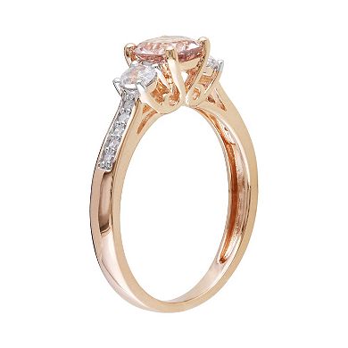 10k Rose Gold Morganite, Lab Created White Sapphire and Diamond Accent 3-Stone Ring