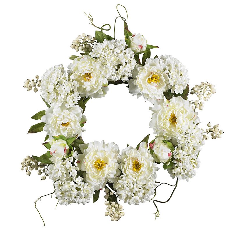 94274188 nearly natural Peony Hydrangea Wreath, White sku 94274188
