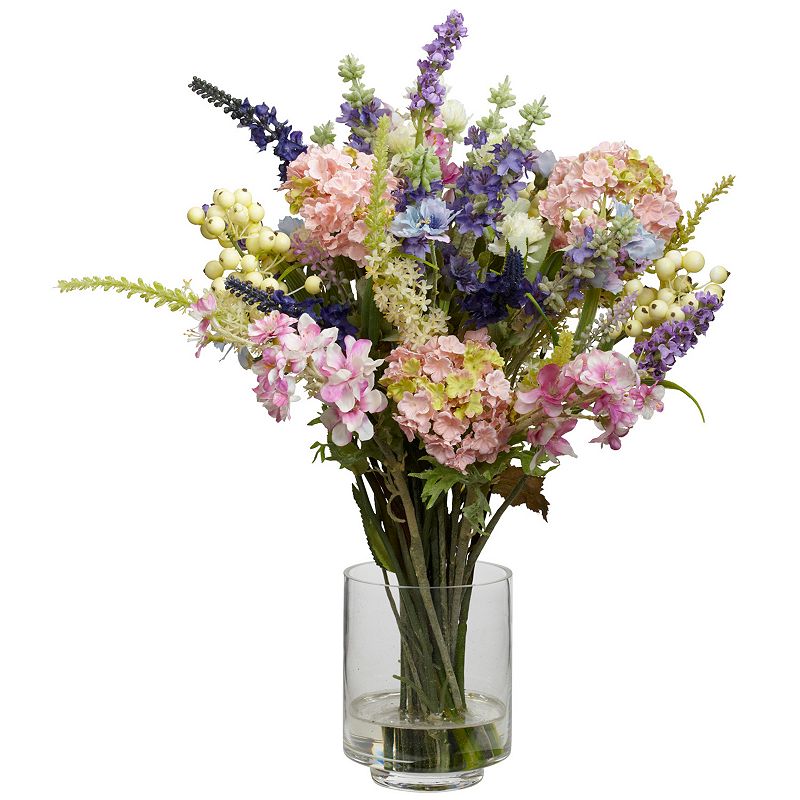 Nearly Natural Lavender and Hydrangea Artificial Flower Arrangement  Multicolor