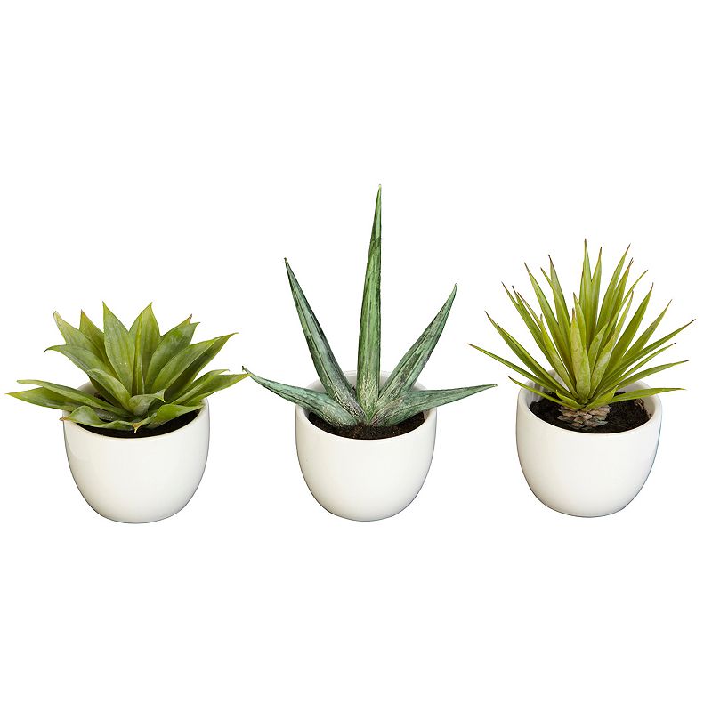 nearly natural Southwest Agave Artificial Plant 3-piece Set, Green