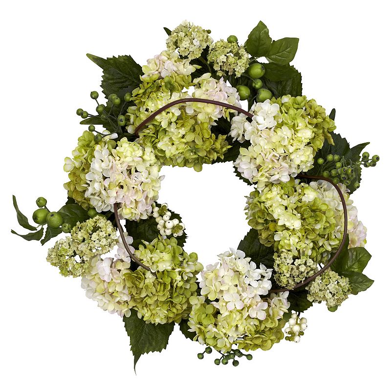 nearly natural 22-in. Silk Hydrangea Wreath, White