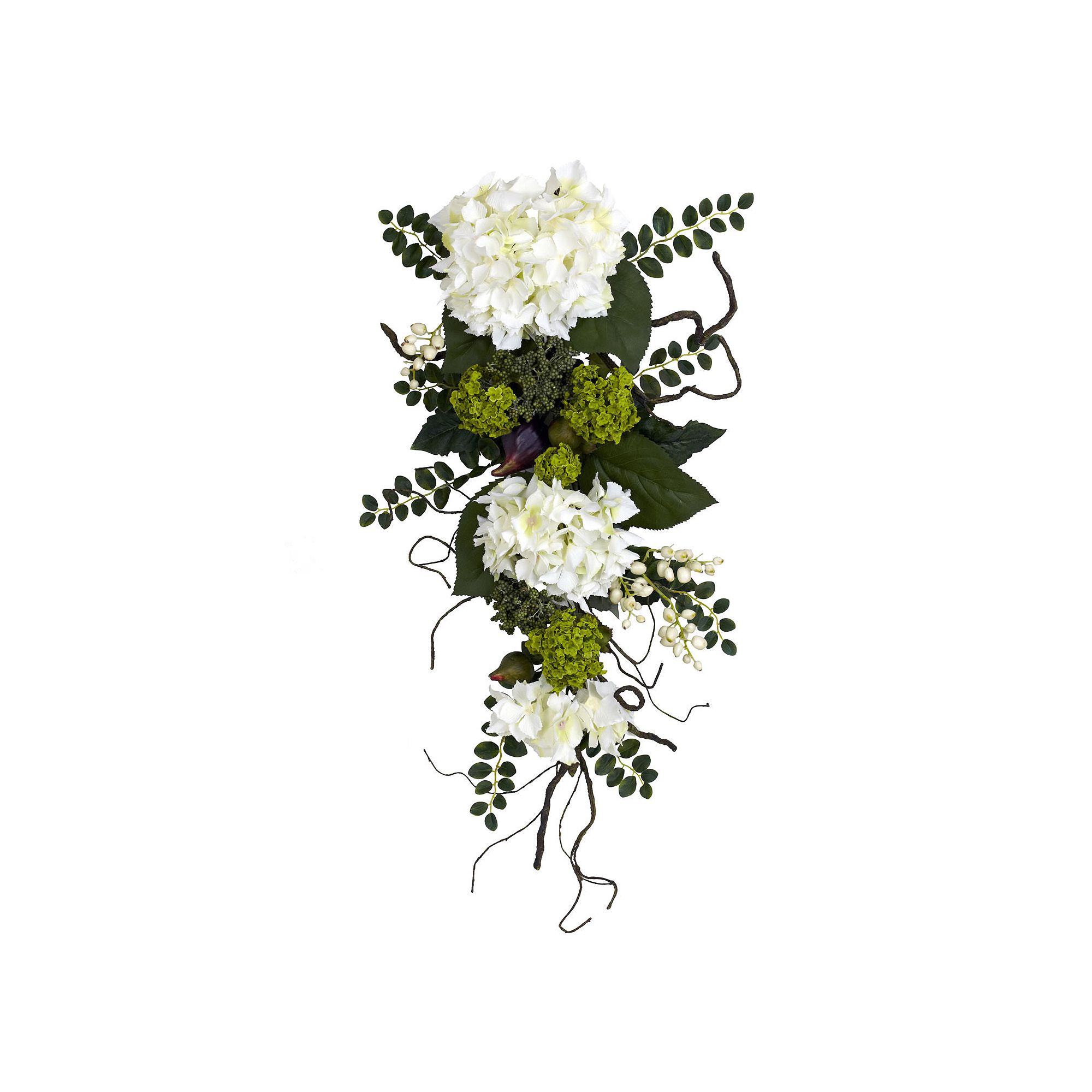 nearly natural 28-in. Silk Hydrangea Teardrop Floral Arrangement, White