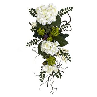 nearly natural 28 in Silk Hydrangea Teardrop Floral Arrangement