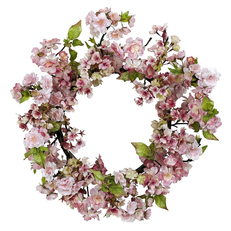 nearly natural 24-in. Silk Cherry Blossom Wreath, Pink