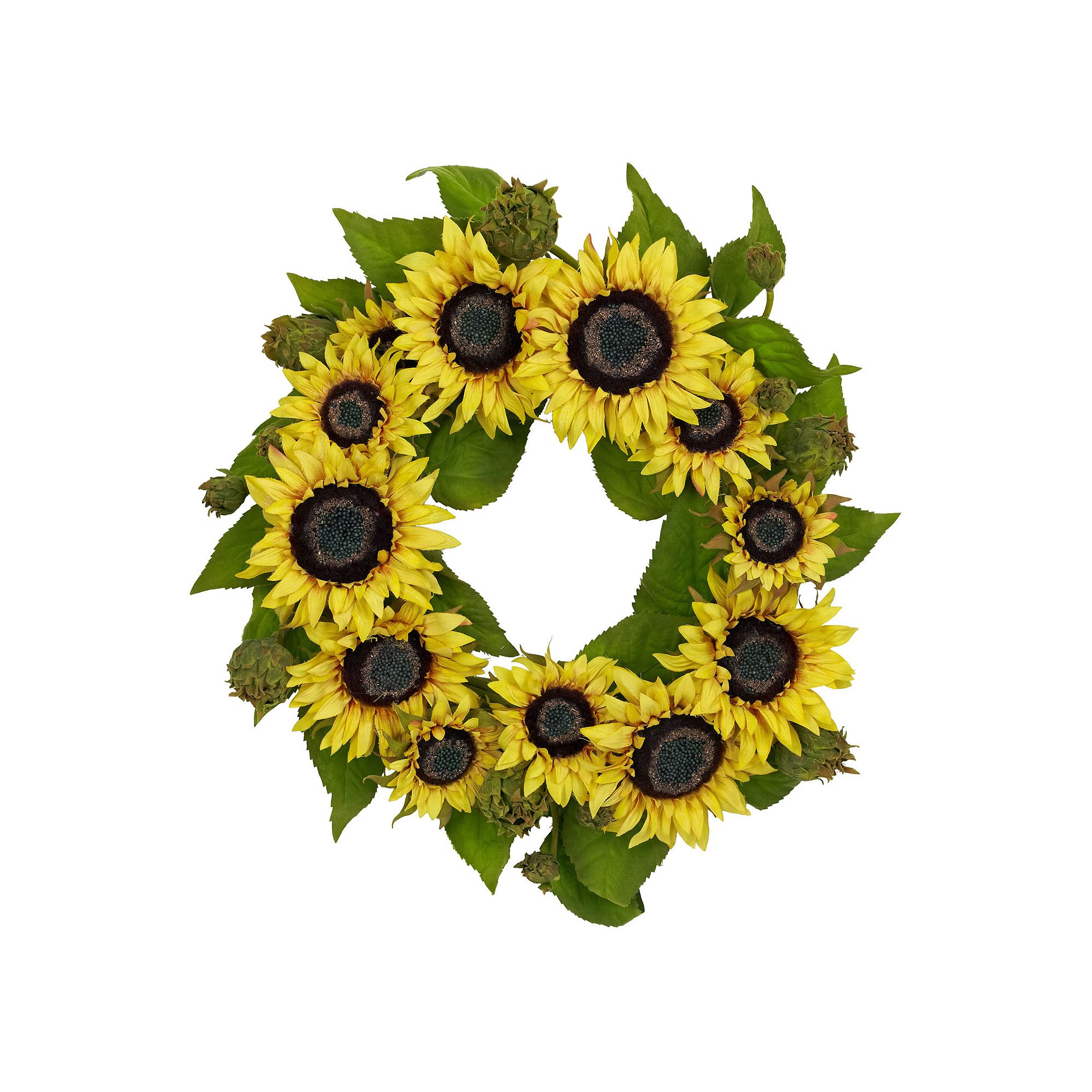 nearly natural 22-in. Silk Sunflower Wreath, Yellow