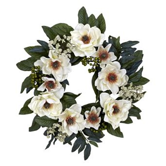 nearly natural 22 in Silk Magnolia Wreath