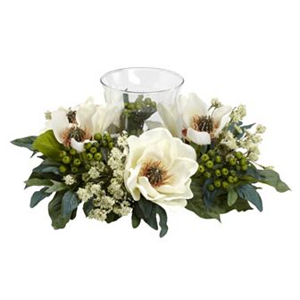 nearly natural Silk Magnolia Pillar Candle Holder