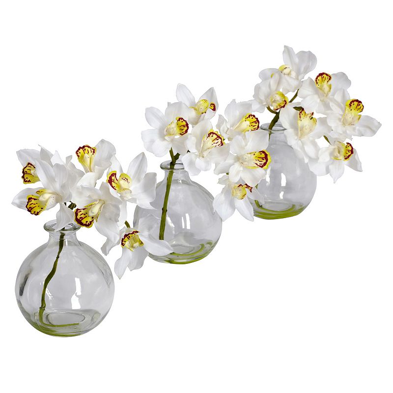 nearly natural 3-pc. Silk Cymbidium Flower Set, White