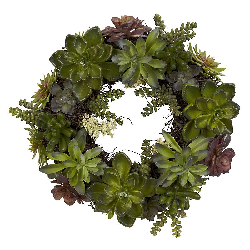 nearly natural 20-in. Succulent Wreath, Green