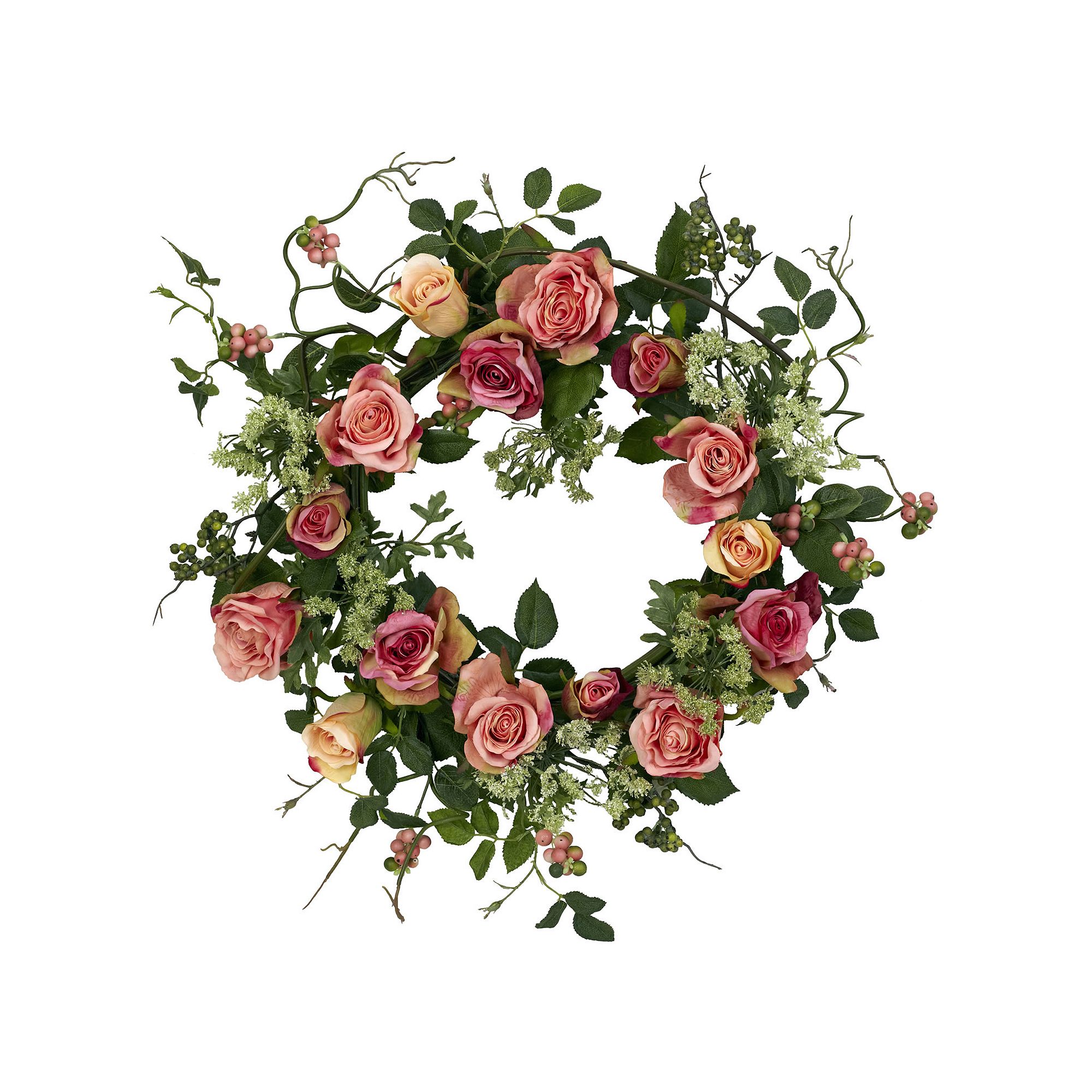 nearly natural 20-in. Silk Rose Wreath, Pink