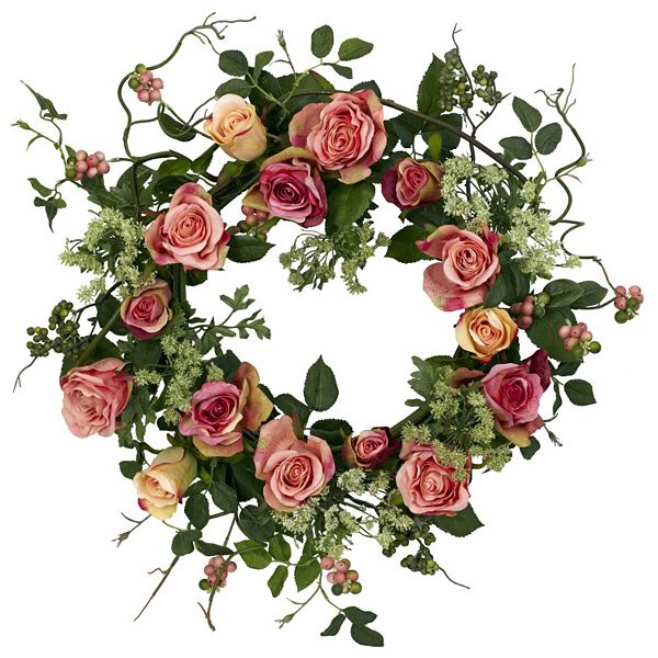 nearly natural 20-in. Silk Rose Wreath