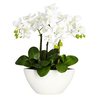 nearly natural Silk Phalaenopsis Floral Arrangement in a White Vase