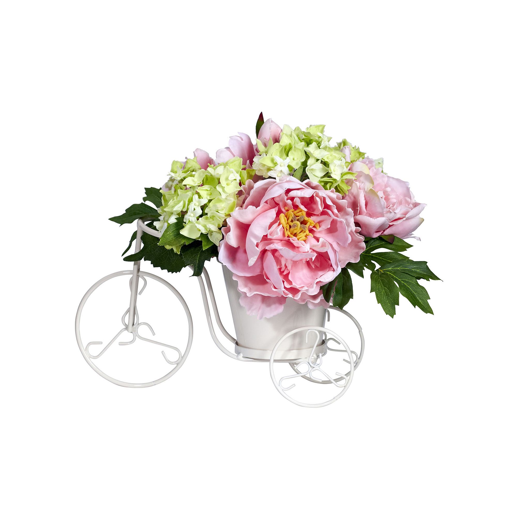nearly natural Silk Peony and Hydrangea Tricycle Floral Arrangement, Pink