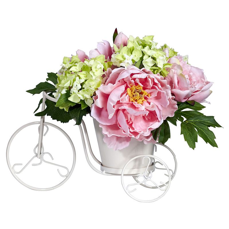 nearly natural Silk Peony and Hydrangea Tricycle Floral Arrangement, Pink