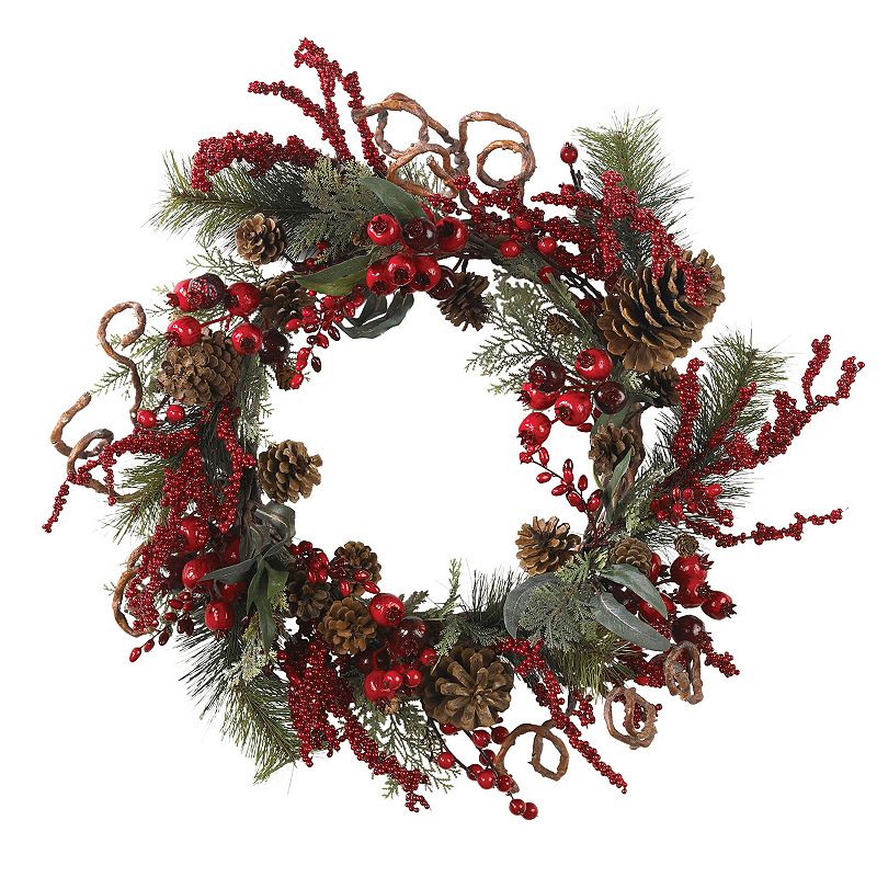 nearly natural 24-in. Artificial Berry and Pinecone Wreath, Red