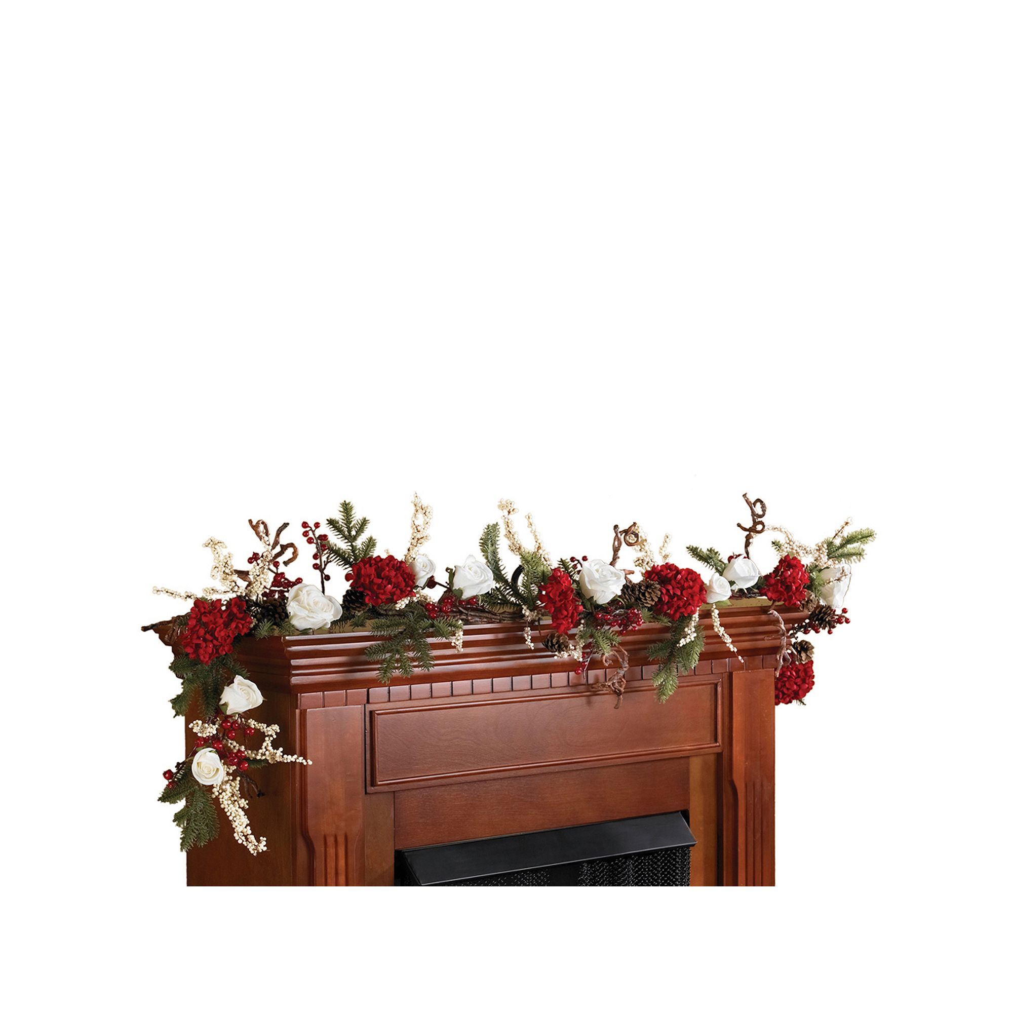nearly natural 72-in. Hydrangea with White Roses Garland, Red