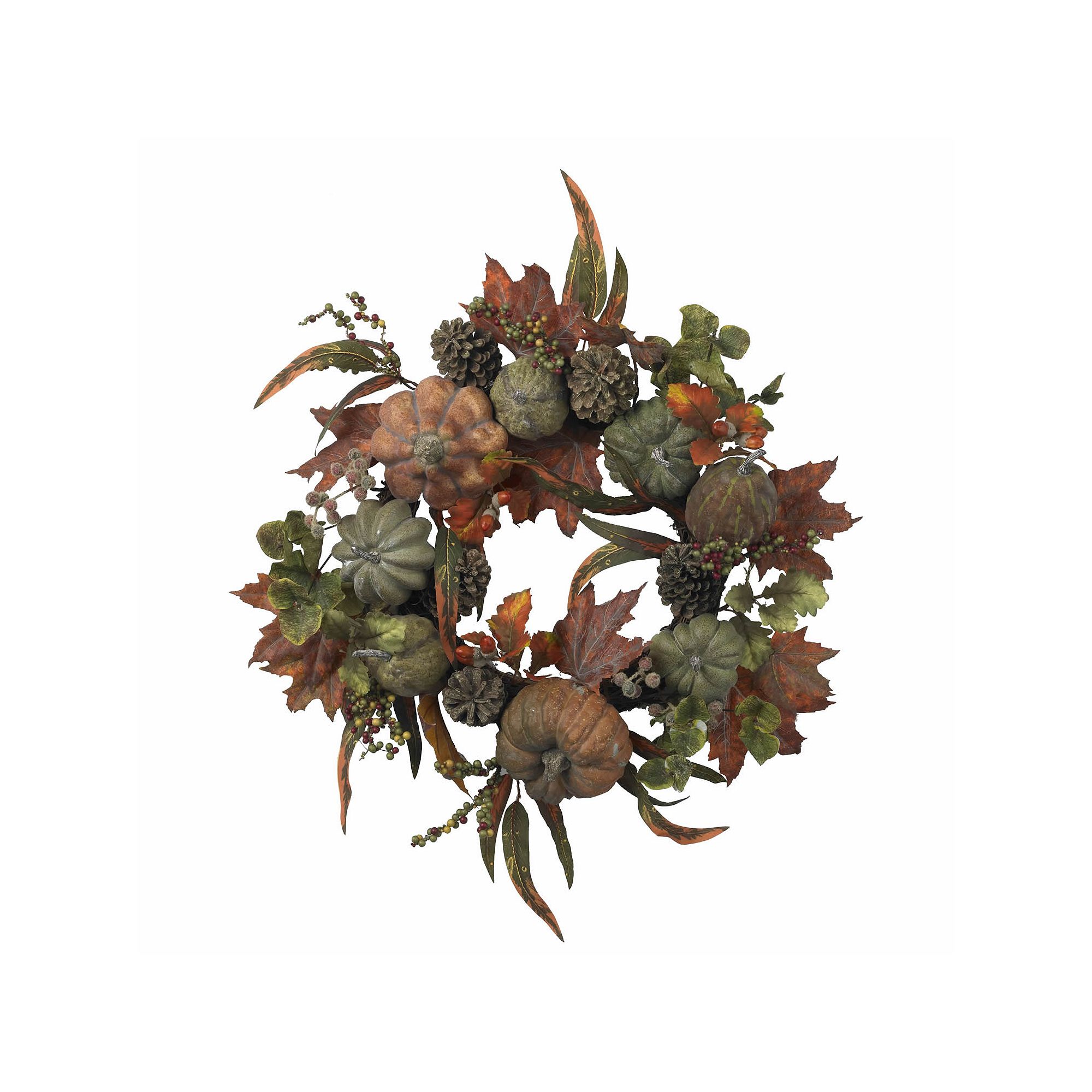 nearly natural 24-in. Pumpkin & Gourd Wreath, Green