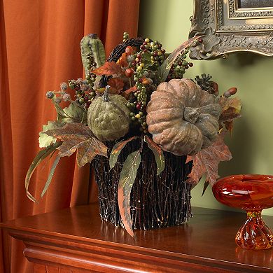 nearly natural Fall Pumpkin and Berry Table Arrangement