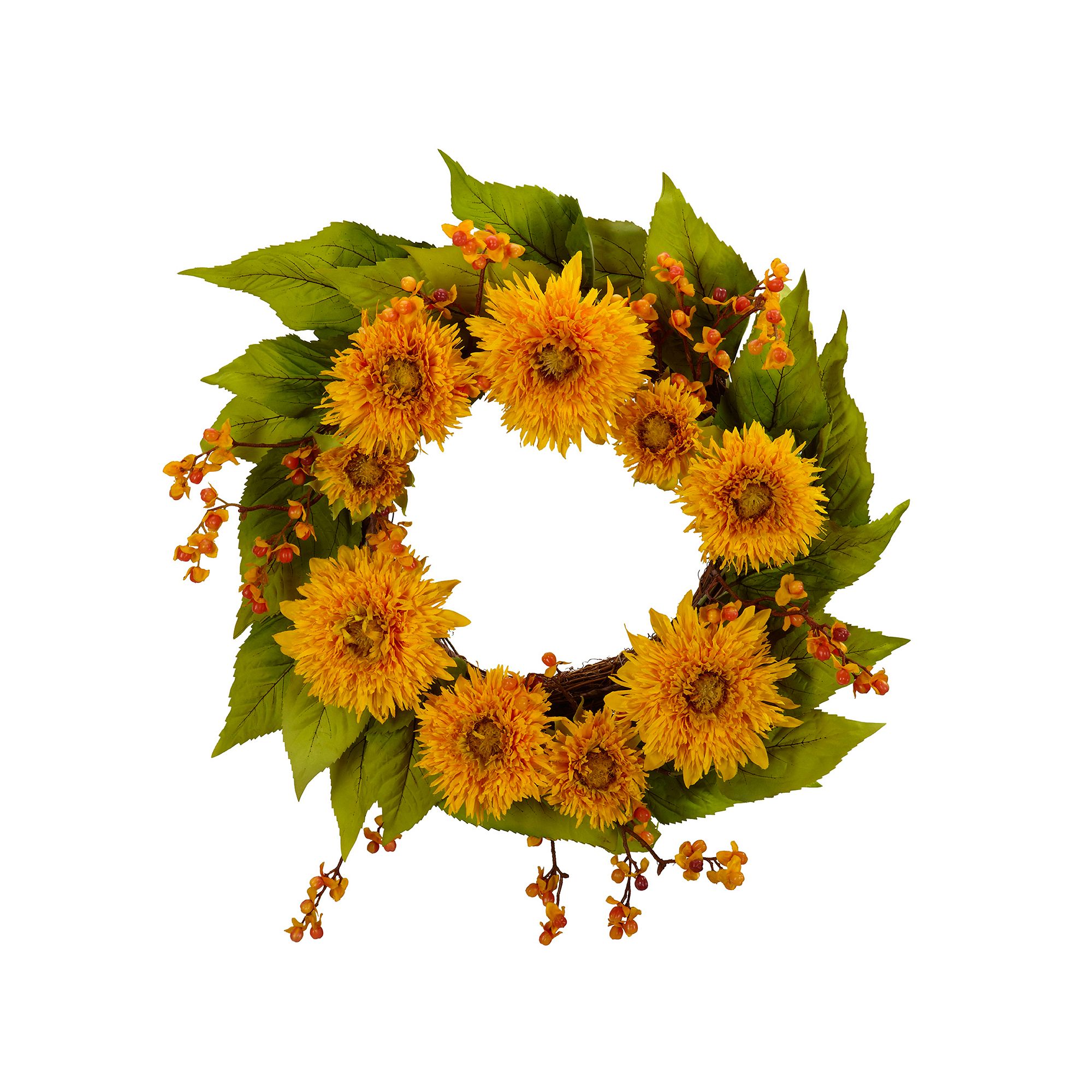 nearly natural 22-in. Golden Sunflower Wreath, Yellow