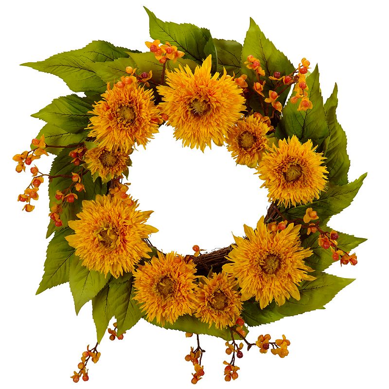 nearly natural 22-in. Golden Sunflower Wreath, Yellow