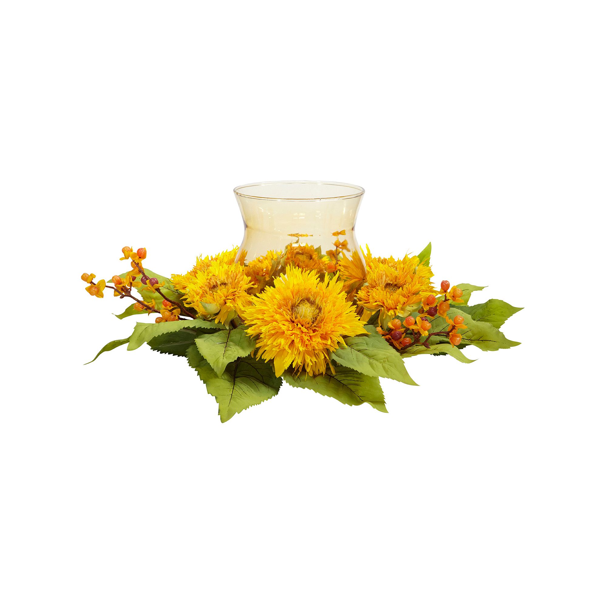 nearly natural Golden Sunflower Candelabrum Silk Flower Arrangement, Yellow