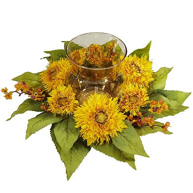 nearly natural Golden Sunflower Candelabrum Silk Flower Arrangement