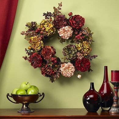 nearly natural 22-in. Autumn Hydrangea Peony Wreath