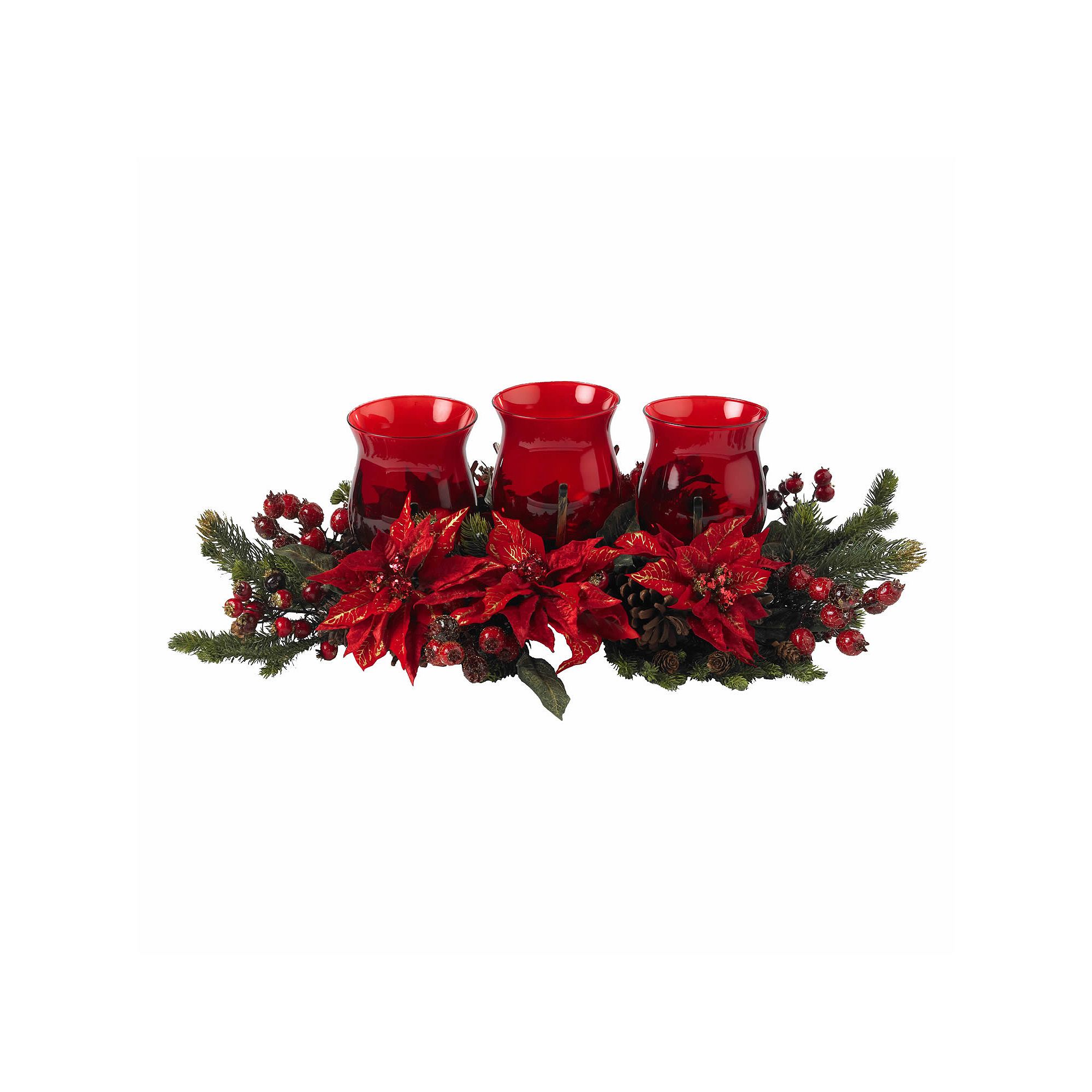 nearly natural Poinsettia & Berry Triple Candelabrum, Red