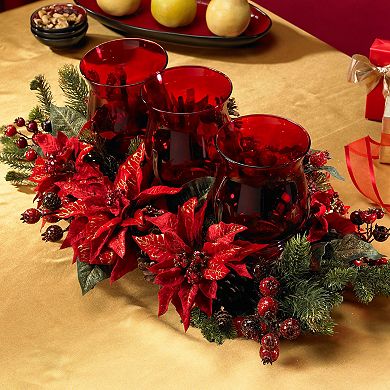 nearly natural Poinsettia and Berry Triple Candelabrum
