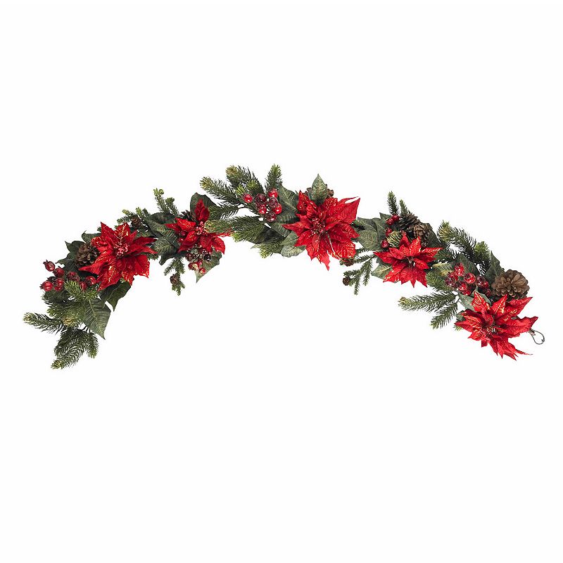nearly natural 60-in. Poinsettia and Berry Garland, Red