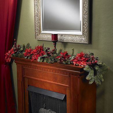nearly natural 60-in. Poinsettia and Berry Garland