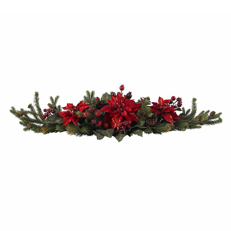 nearly natural Poinsettia and Berry Centerpiece, Red