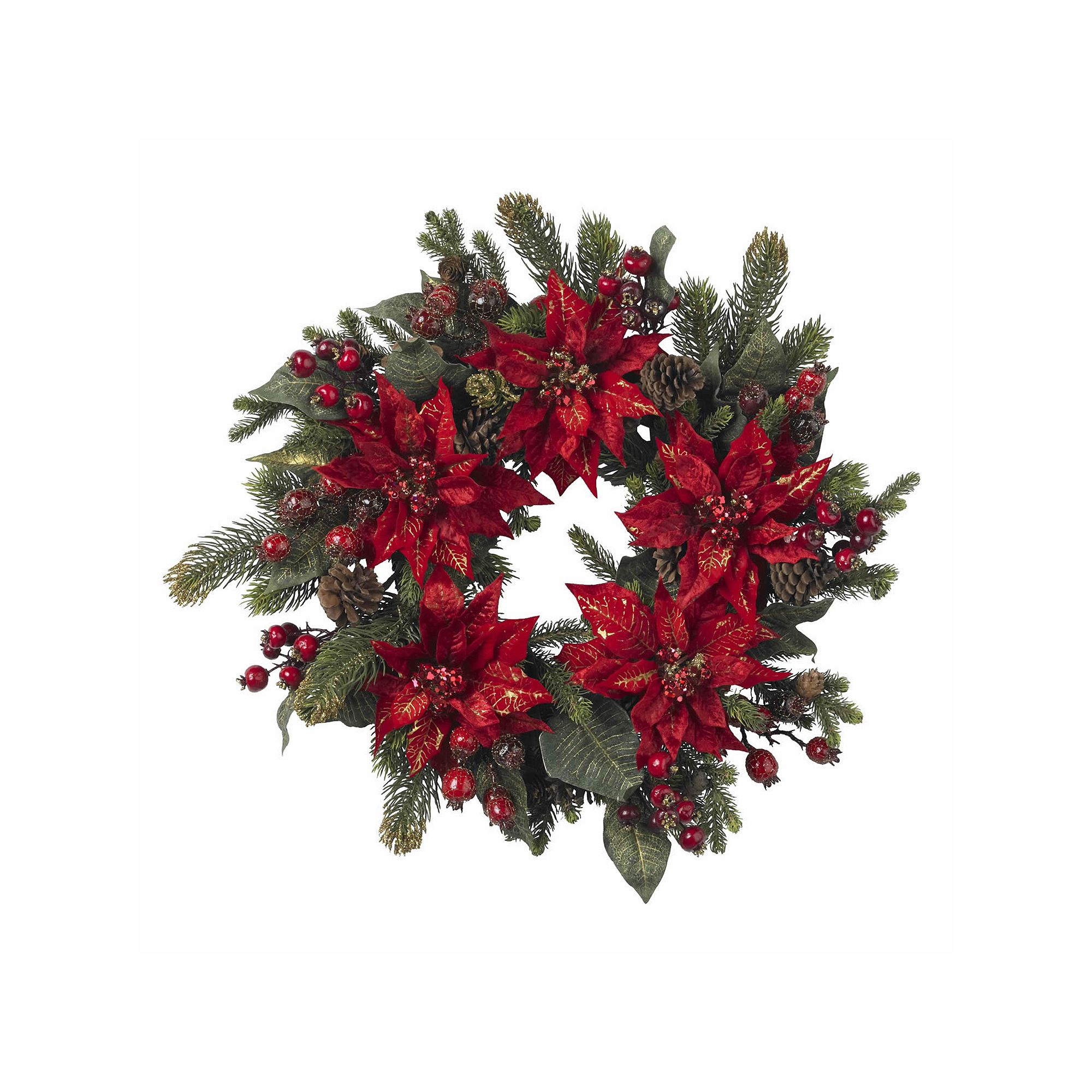 nearly natural 24-in. Poinsettia & Berry Wreath, Red