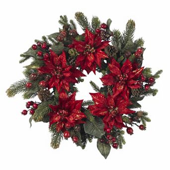 nearly natural 24 in Poinsettia & Berry Wreath