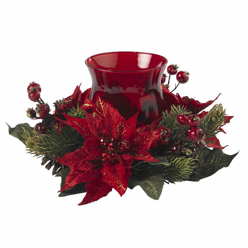 nearly natural Poinsettia and Berry Candleabrum, Red