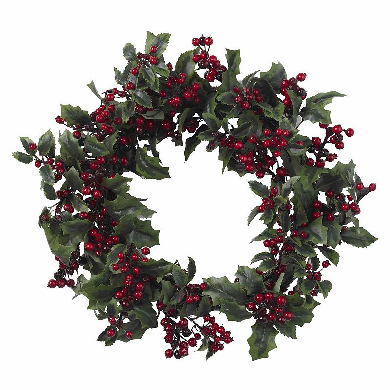 nearly natural 24-in. Holly Berry Wreath, Red