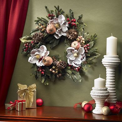 nearly natural 24-in. Magnolia Pinecone and Berry Wreath