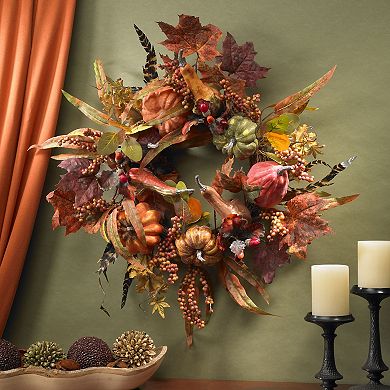 nearly natural 24-in. Pumpkin & Berry Wreath