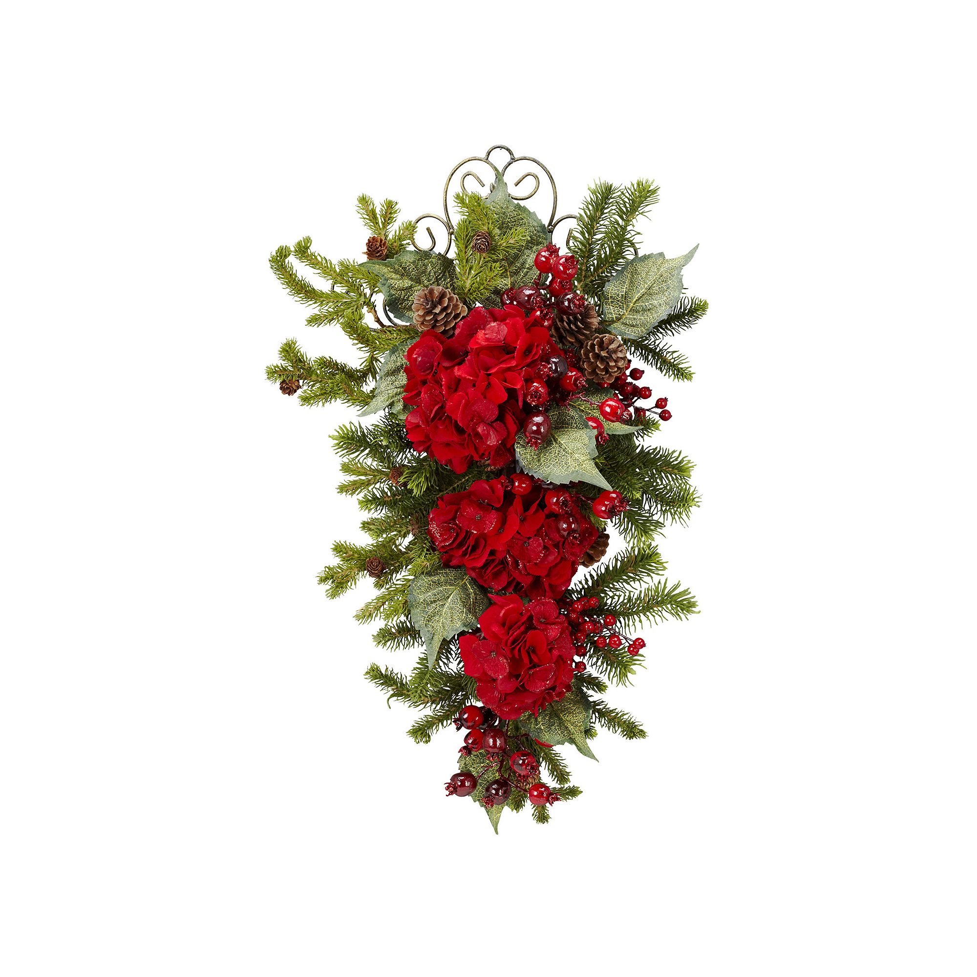 nearly natural 27-in. Christmas Hydrangea Teardrop, Red