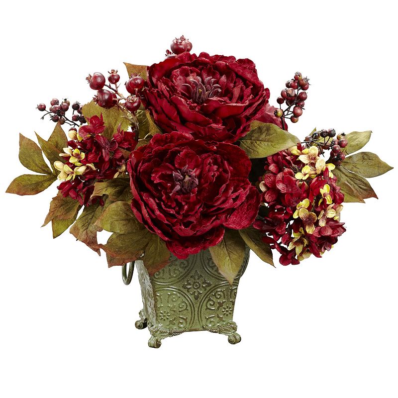 nearly natural Peony and Hydrangea Silk Flower Arrangement, Red