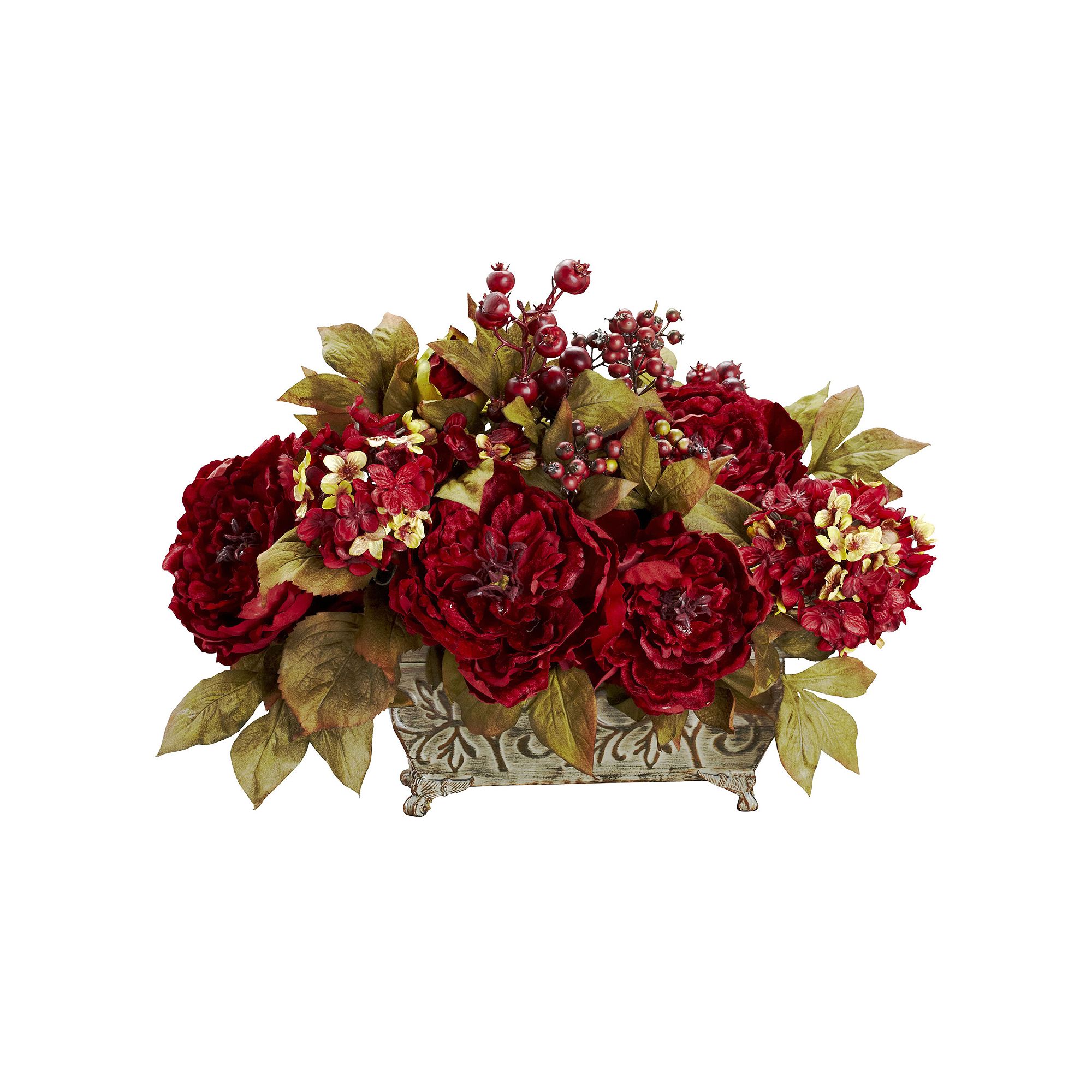 nearly natural Peony & Hydrangea Silk Flower Arrangement in Decorative Plan